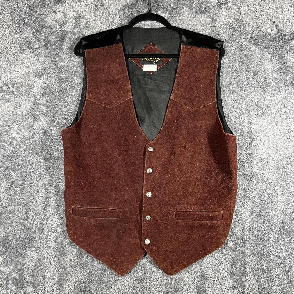 Scully Vest Mens XL Brown Genuine Leather Biker Lined Pockets Button India